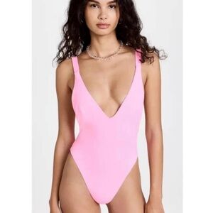 GOOD AMERICAN Sugar Pink Adjustable Strap PLUNGE Swimsuit